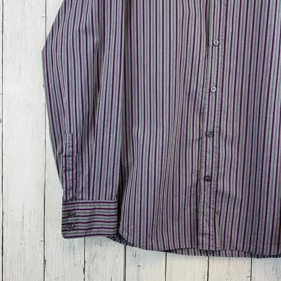 Hugo Boss Purple/Grey Striped Cotton Regular Fit Button Down Shirt Size Large - Picture 3 of 15